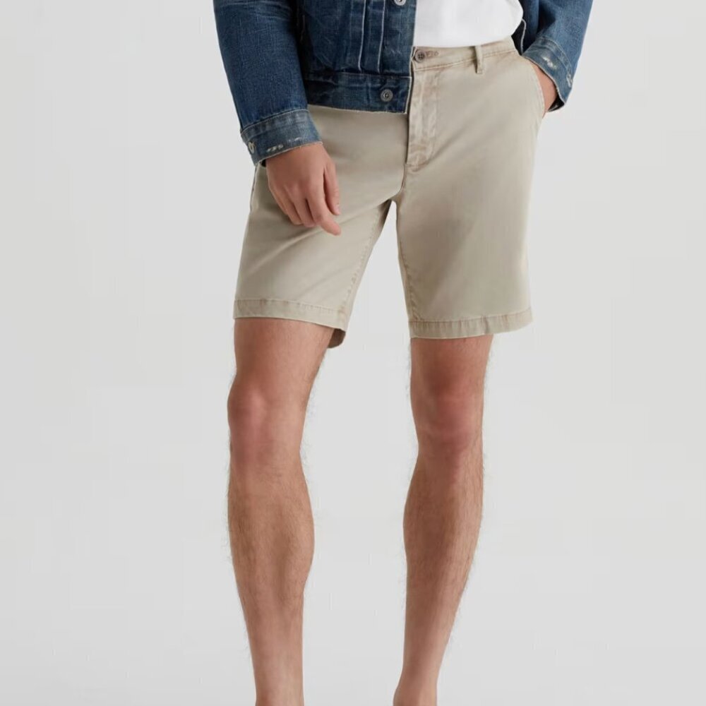 AG Adriano Goldschmied Men's Size 40 R Beige Wanderer Slim Trouser Short